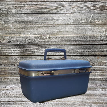 Vintage Samsonite Train Case, Vintage Saturn Luggage, Mid Century Modern Blue Suitcase, Overnight Carry On Travel Case, Vintage Luggage 