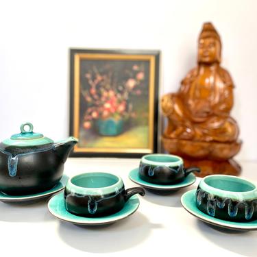 Vintage MCM Dripware Tea Set | Japanese Crackle glaze 