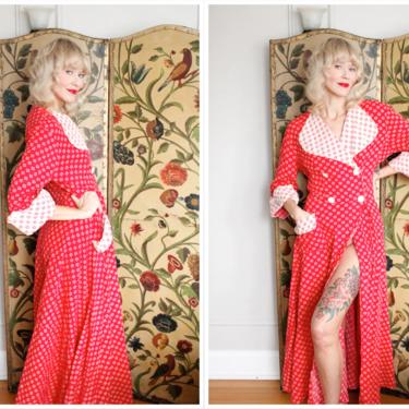 1940s Dressing Gown // Campus Girl Puckered Cotton Dressing Gown // vintage 40s Robe 
