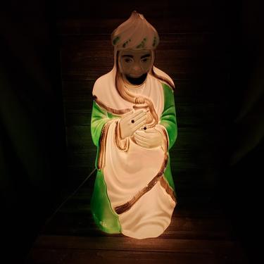 Vintage Wise Man Nativity Blow Mold, 1980s Empire Plastics, Balthazar Kneeling Green King, Indoor Outdoor Plastic, Retro Vintage Christmas 