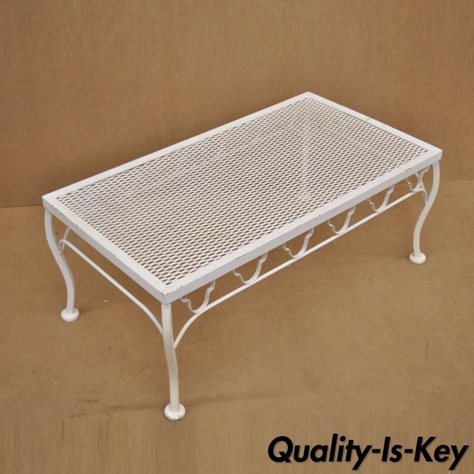 White Wrought Iron Patio Coffee Table Rectangular Metal Mesh Top 33 Long From Vintage Philly Furniture Of Philadelphia Attic - White Metal Patio Coffee Table