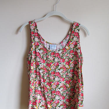 90s Floral Print Tank Top S 34 Bust 