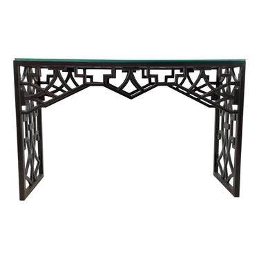 Currey & Co. Asian Modern Carved Wood Nador Black Console Table