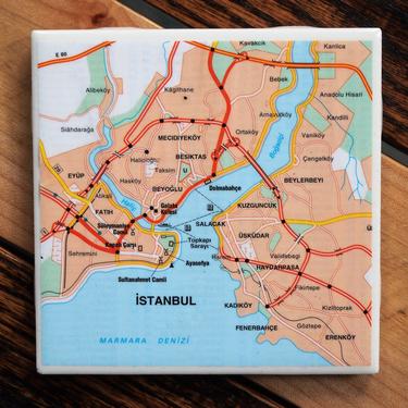 2002 Istanbul Turkey Handmade Repurposed Map Coaster - Ceramic Tile - From 2002 Michelin Europe Touring Atlas - Actual Map Used 