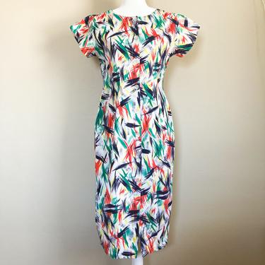 80s Abstract Brushstroke Cotton Dress by Esprit | Medium 