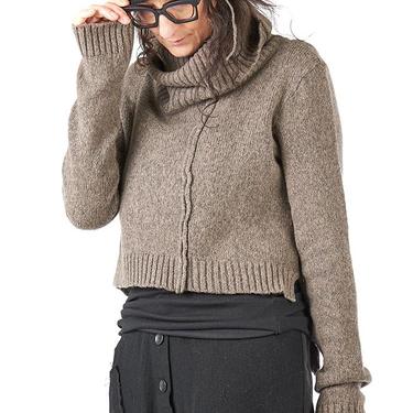 Parno Asymmetric Cropped Funnel Neck Knit Pullover