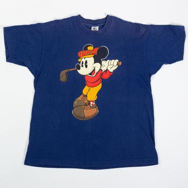 90s Mickey Mouse Golf T Shirt - One Size | Vintage Unisex Oversize Blue Disney Cartoon Graphic Tee 