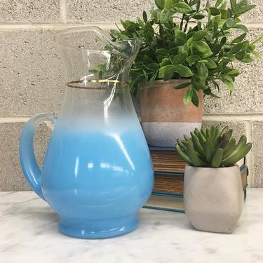 Vintage Blendo Pitcher Retro 1960s Mid Century Modern + Frosted Blue + West Virginia Glass + Servingware + Home and Kitchen Decor 