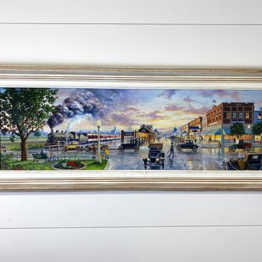 Kevin Davidson 1990s Original Art Painting Wheaton Illinois Train Station 1920s 