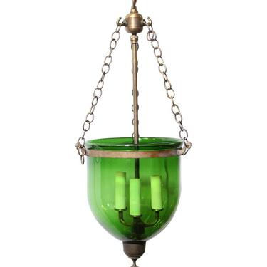 Antique 9.5 in. Green Hand Blown Crystal Glass Bell Jar Light