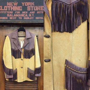Vintage 1950’s Two-Tone Fringe Western Leather Jacket, Vintage Western Wear, Vintage Leather Jacket, Western Leather, Vintage Clothing 