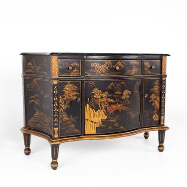 Asian Motif Cabinet with Black Marble Top 
