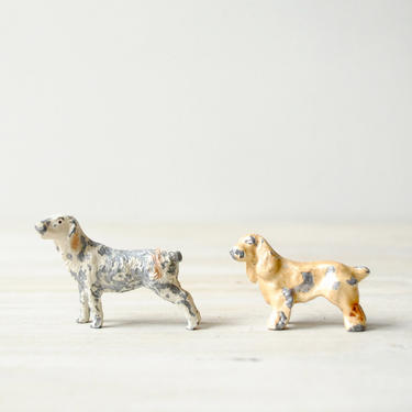 Vintage Cast Metal Dog Figurines, Metal Cold Painted Dog Figurines, Spaniel Figurine 