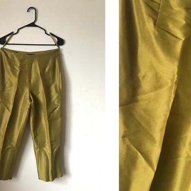 Vintage lime green chartreuse silk Capri pants size medium 