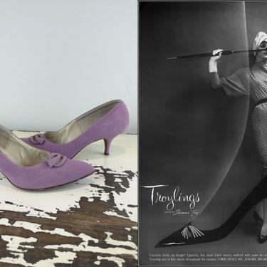 Anne St Marie Lilac'd Her Heels - Vintage 1950s 1960s Lilac Lavender Purple Nubuck Leather Shoes Heels 7.5B 