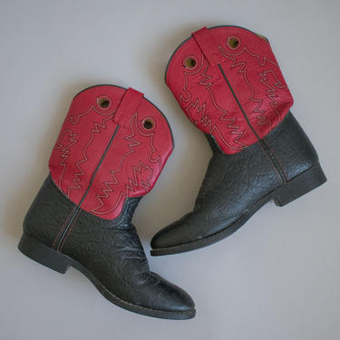Vintage Womens Cowboy Boots / Red and Black Stitched Cowgirl Boots / Western Boots Size 6 / Black and Red Leather Boots 6 / Vintage Western 