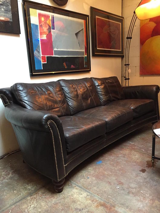 Dark Brown Leather Sofa By Bradington, Bradington And Young Leather Sofa