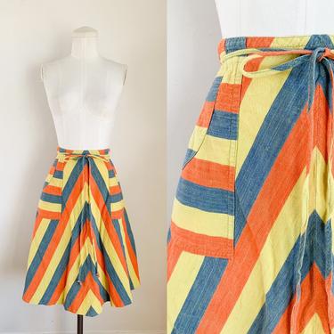Vintage Citrus Chevron Striped Wrap Skirt / S/M 