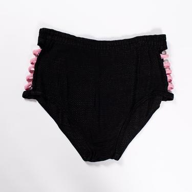 1940S Black  Pink Rayon Knit Men's Bathing Shorts With Side Cut Outs 