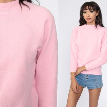 Pink Crewneck Sweatshirt 80s Sweatshirt Raglan Sleeve Baby Pink Plain Pastel Shirt Slouchy 1980s Vintage Sweat Shirt Extra Small xs by ShopExile