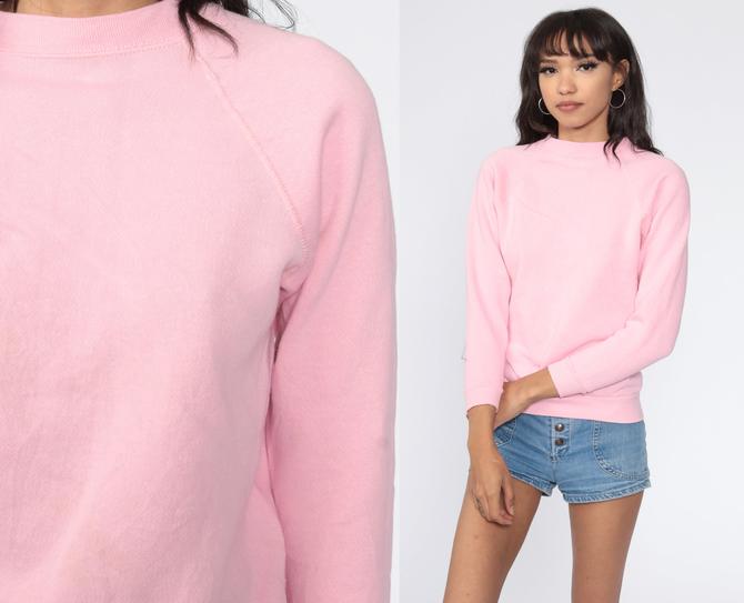 Pink Crewneck Sweatshirt 80s Sweatshirt Raglan Sleeve Baby Pink Plain Pastel Shirt Slouchy 1980s Vintage Sweat Shirt Extra Small xs 