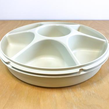 Vintage Tupperware Store and Serve Veggies and Dip Tray with Lid, Keep It Cool Divided Covered Party Serving Tray 