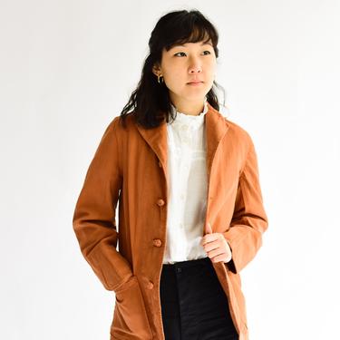 Vintage Rust Overdye Knot Chore Jacket | Cotton French Workwear Style Utility Work Coat Blazer | Xs S 