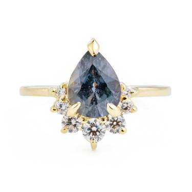 Luna Teal Sapphire Pear Diamond Cluster Engagement Ring