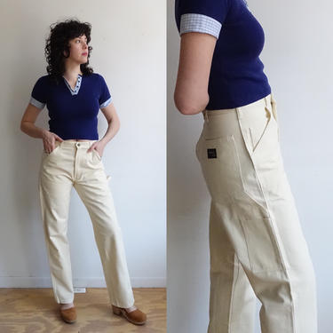 Vintage 80s Canvas Painter pants/ 1980s Ivory Stanley Carpenter Pants/ Size 32 32 
