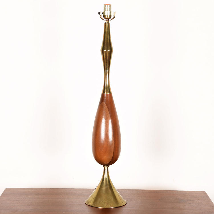 MCM Walnut and Brass Table Lamp