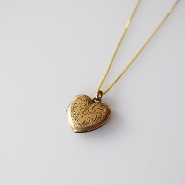 Antique Gold Fill Heart Locket | Scrolled Engraving by wemcgee