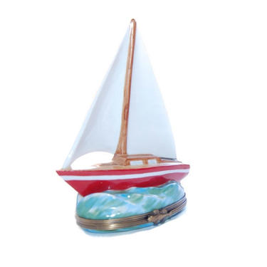 Limoges Sailboat Trinket Box French Vintage Beach Decor Collectibles Miniatures 