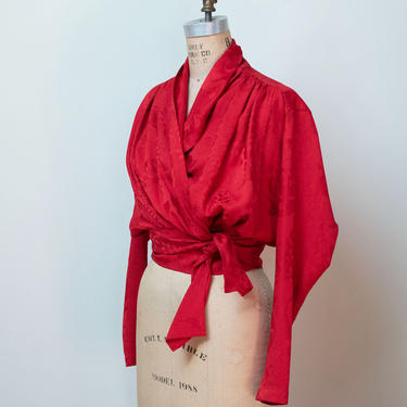 1980s Red Silk Wrap Blouse | Kenzo 