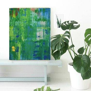 18&quot;x24&quot; Green, Blue, White Canvas Painting Abstract Minimalist Art Modern Artwork Original Painting Contemporary Art by Dina Commission Art by Art