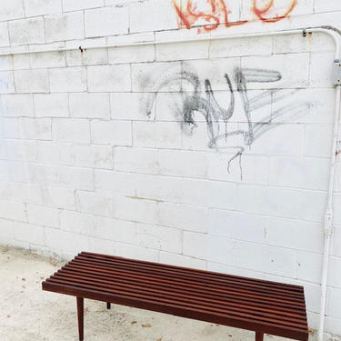 Walnut Slat Bench \/ Coffee Table - New Old Stock