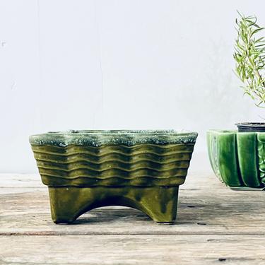 Olive Green Wavy Rectangular Planter | Houseplant Pot | Square Planter | 6 inch Planter | Mid Century Planter Pottery Ceramic 