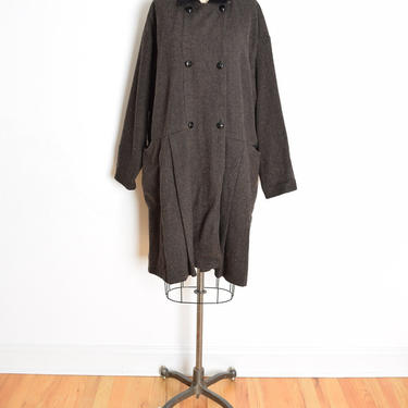 vintage 90s coat FLAX Jeanne Engelhart brown black wool lagenlook jacket L XL 