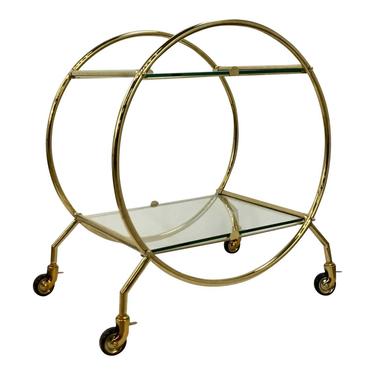 Regina Andrew Modern Art Deco Style Glass and Brass Finished Two-Tier Bar Cart