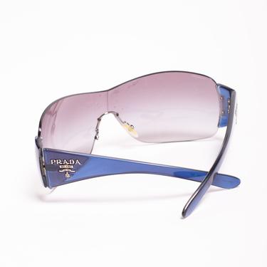 PRADA Y2K Polarized Shield Sunglasses with Blue Frame Logo Tessuto Vela Ombré 2000 Minimal Aviator ombrè 