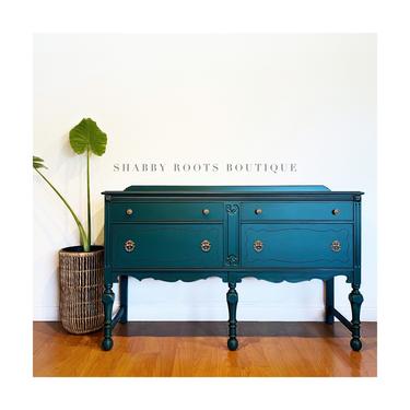 NEW! Antique Jacobean buffet sideboard painted in dark turquoise blue green - Absolutely Gorgeous! San Francisco CA by Shab