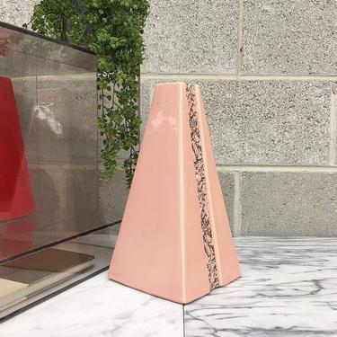 Vintage Royal Haeger Vase Retro 1980s Art Deco Revival + Ceramic + Obelisk Triangle + Sculptural + #4400 + Pink + Faux Marble + Home Decor 