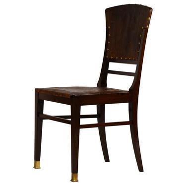 Elegant Viennese Secessionist Embossed Leather and Mahogany Side Chair