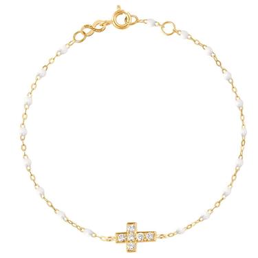6.7&quot; Diamond Cross Charm Classic Gigi Bracelet - White + 18K Yellow Gold