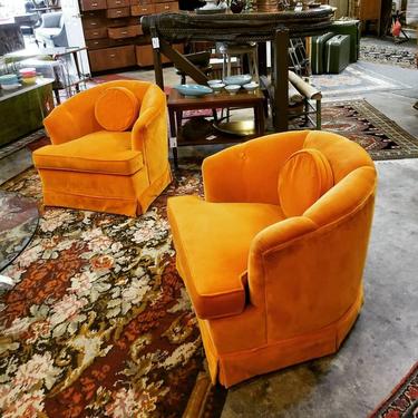 Retro , orange velvet, swivel chairs! $400 for the pair