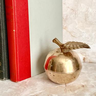 Brass Apple Trinket Box, Vintage Brass Collectible, Home Decor 