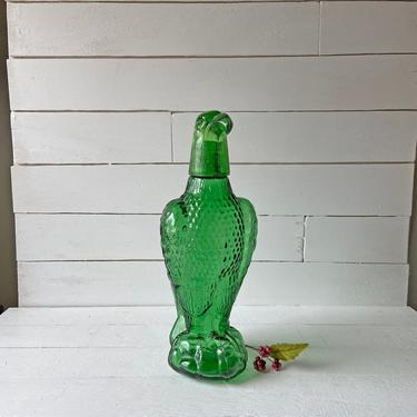 Large Vintage Green Glass Eagle Decanter Bottle, Head Is Shot Glass // Green Eagle Bottle, Eagle Collector, Lover // Perfect Gift 