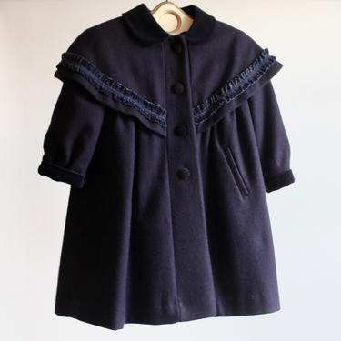 Sweet Girl's Wool Coat Navy Blue Velvet Collar Sleeves and Buttons  size 6 Rothschild 
