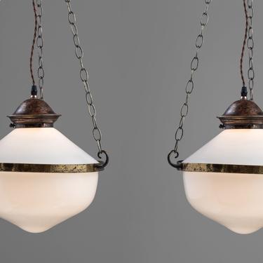 Two Part Opaline Suspension Lamps
