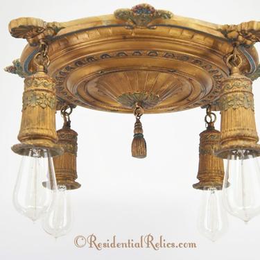 4-light polychrome flush-mount chandelier, circa 1910s