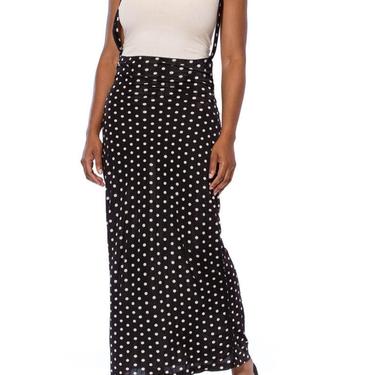 1970S Norma Kamali Black  White Polka Dot Poly/Lycra Jersey Body-Con High Waisted Suspender Skirt 